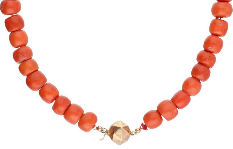 Antiek collier roségoud, bloedkoraal - 14 kt.