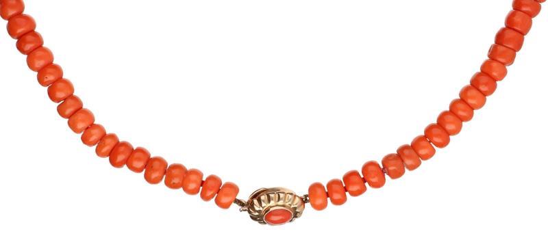 Antiek collier geelgoud, bloedkoraal - 14 kt.