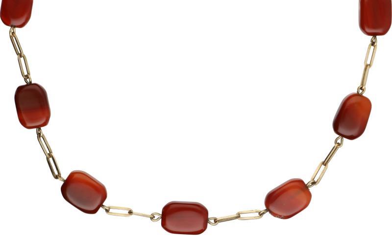 Vintage collier geelgoud, carneool - 14 kt.