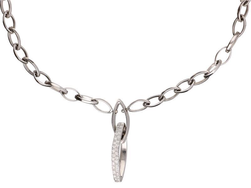 Design collier met hanger witgoud, ca. 0,31 ct. diamant - 18 kt.