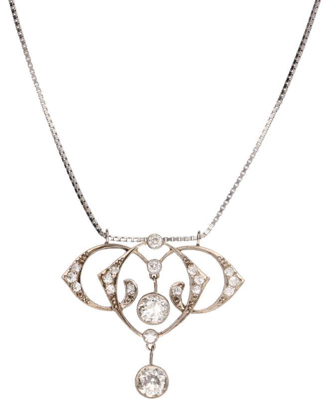 Belle Epoque collier met hanger goud/zilver, ca. 1,64 ct. diamant - 14 kt. en BWG zilver.