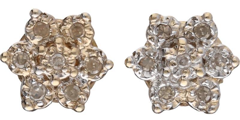 Rozet oorstekers geelgoud, ca. 0,07 ct. diamant - 14 kt.