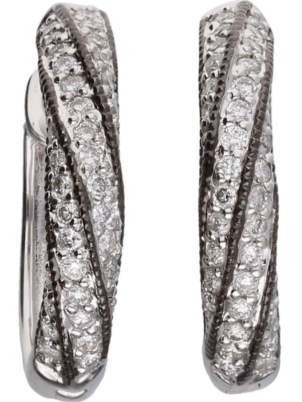 Hele creolen oorbellen witgoud, ca. 0,66 ct. diamant - 14 kt.
