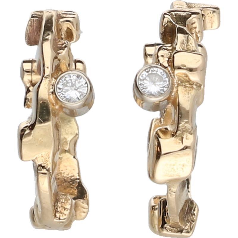 Design oorbellen geelgoud, ca. 0,06 ct. diamant - 14 kt.
