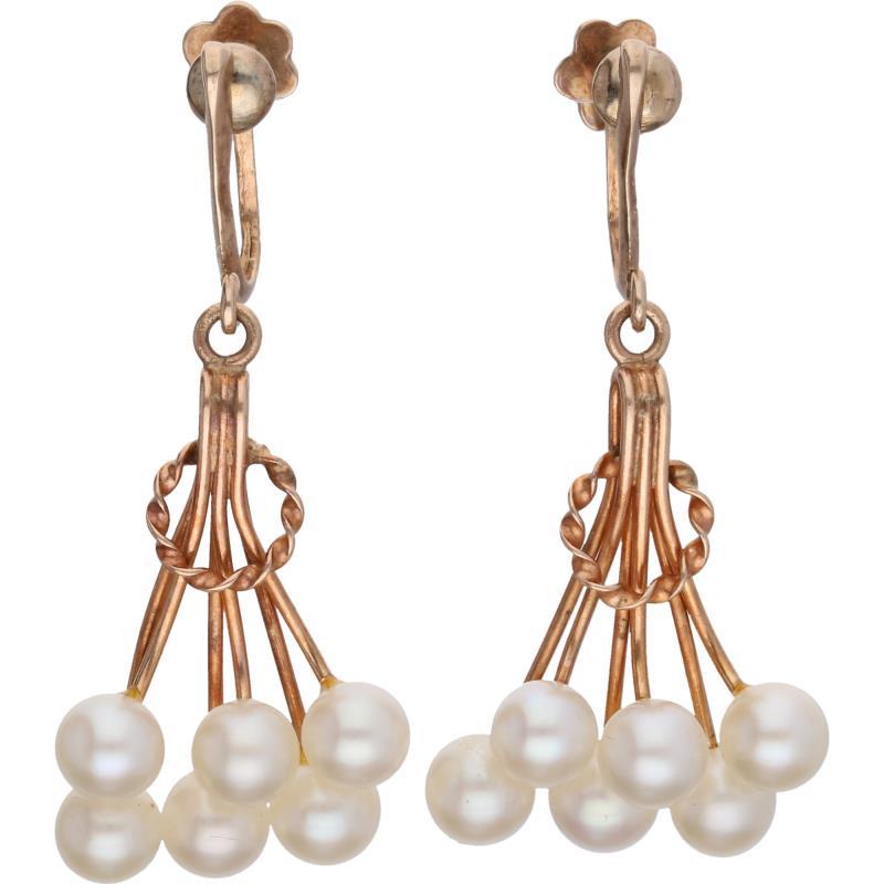 Vintage oorhangers roségoud, cultivé parel - BWG 9 kt.