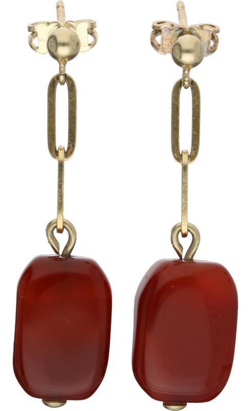 Vintage oorhangers geelgoud, carneool - 14 kt.