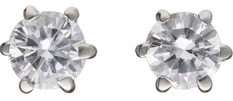 Solitair oorstekers witgoud, ca. 0,36 ct. diamant - 18 kt.