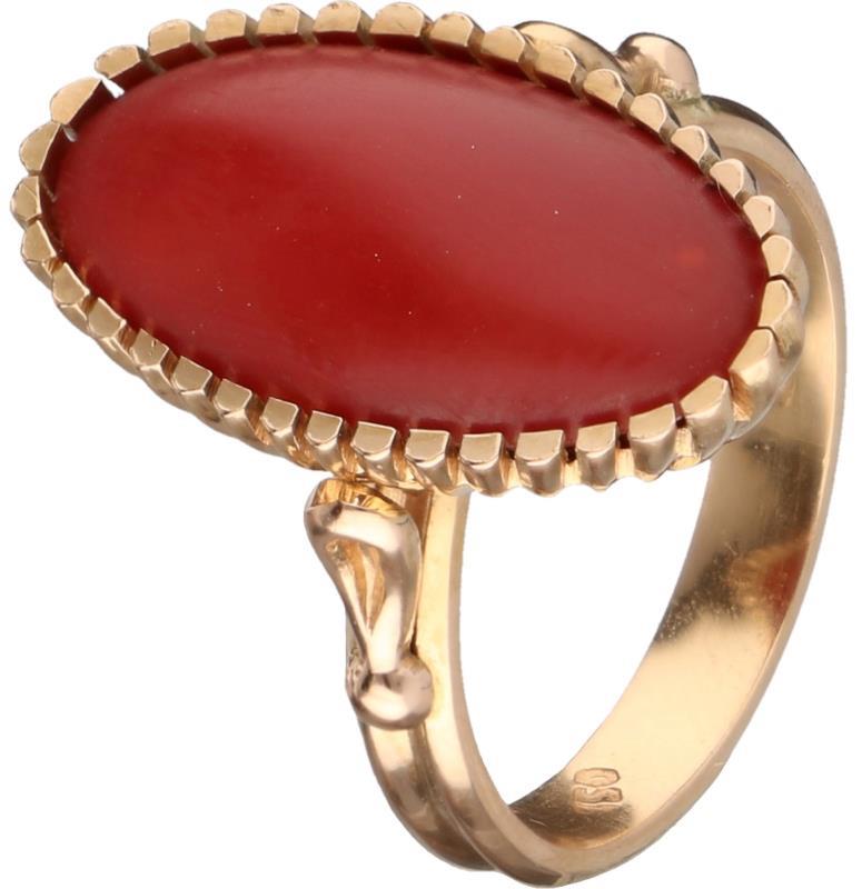 Antieke ring geelgoud, bloedkoraal - 18 kt.