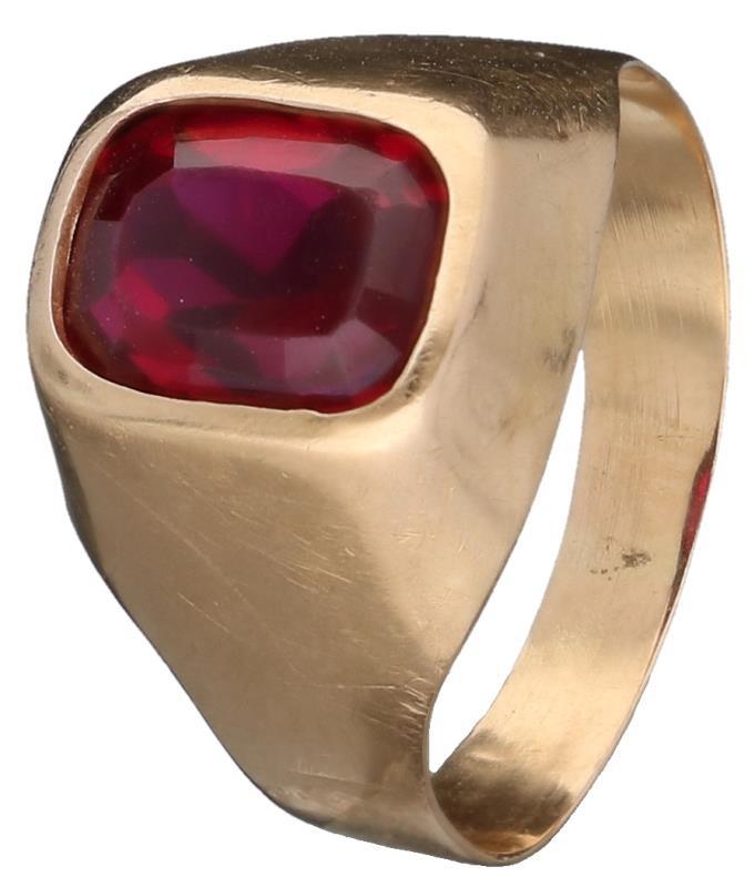 Solitair ring roségoud, synthetische robijn - 18 kt.