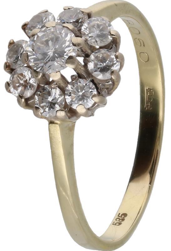 Entourage ring geelgoud, ca. 0,57 ct. diamant - 14 kt.