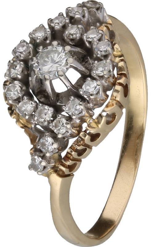 Entourage ring geelgoud, ca. 0,32 ct. diamant - 14 kt.