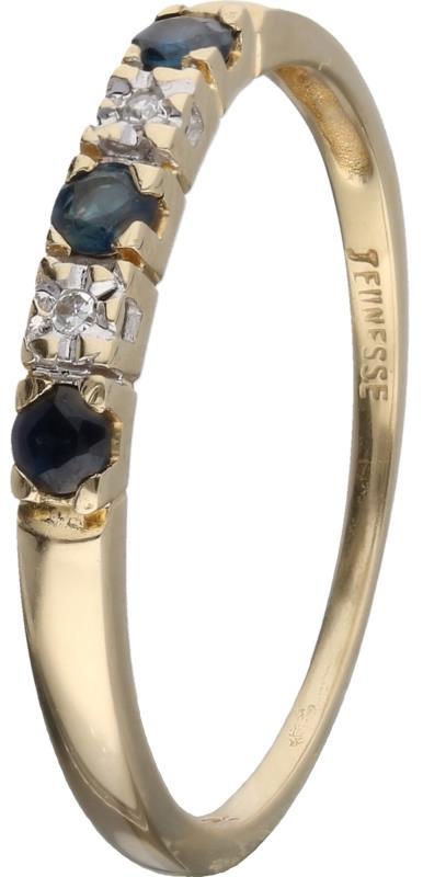 Jeunesse rij ring geelgoud, ca. 0,01 ct. diamant en saffier - 14 kt.