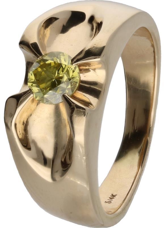 Solitair ring geelgoud, ca. 0,6 ct. fancy yellow diamant - 14 kt.