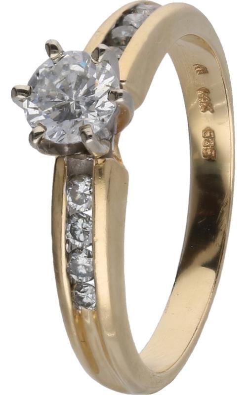 Shoulder ring geelgoud, ca. 0,64 ct. diamant - 14 kt.