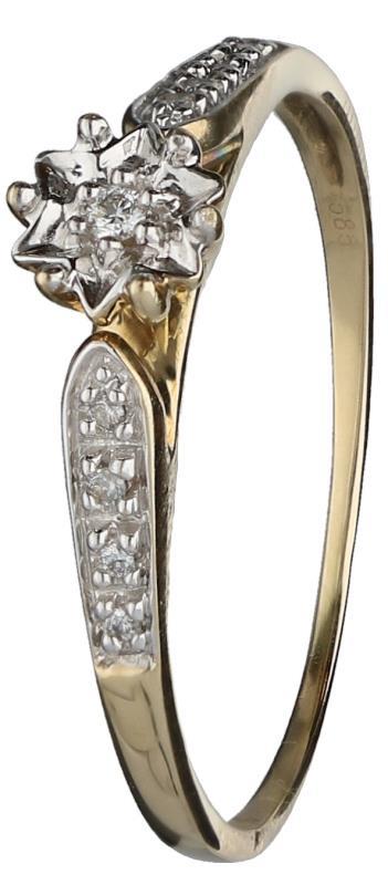 Shoulder ring geelgoud, ca. 0,05 ct. diamant - 14 kt.