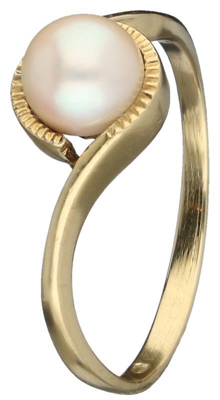 Parel ring geelgoud, cultivé parel - 18 kt.