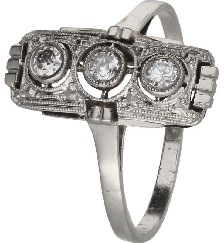 Art Deco ring witgoud, ca. 0,21 ct. diamant - 14 kt. en BWG Pt.