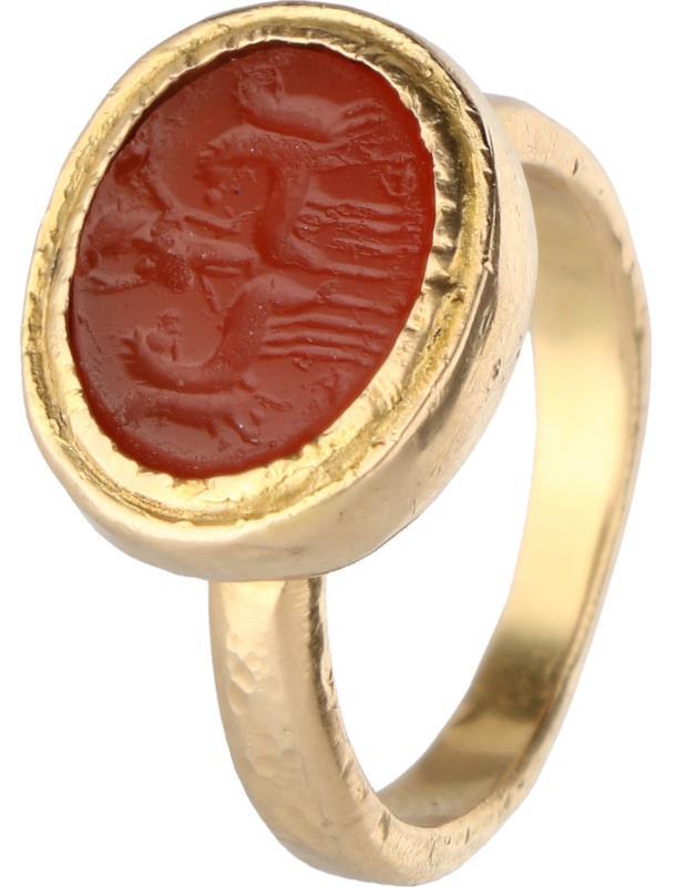 Zegel ring geelgoud, gesneden carneool - 14 kt.