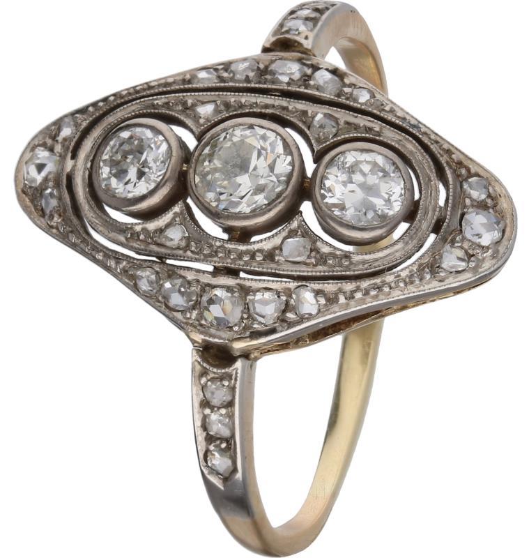 Art Deco ring goud/platina, ca. 0,4 ct. diamant - 14 kt. en Pt 950.