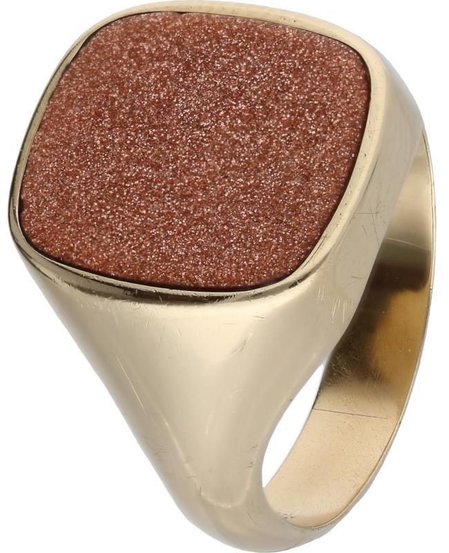 Zegel herenring geelgoud, goudsteen - 14 kt.