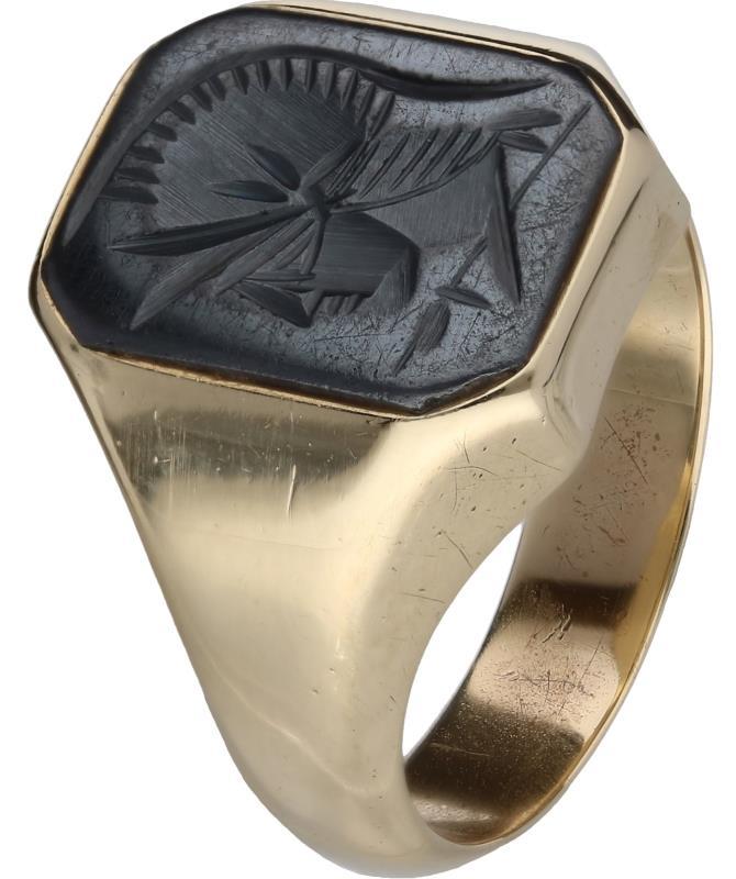 Zegel herenring geelgoud, gesneden onyx - 14 kt.