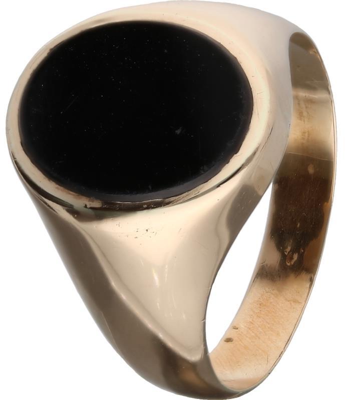 Zegel herenring roségoud, onyx - 14 kt.