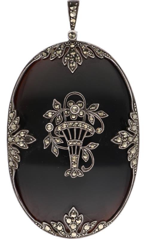 Vintage hanger zilver, onyx en markasiet - 925/1000.