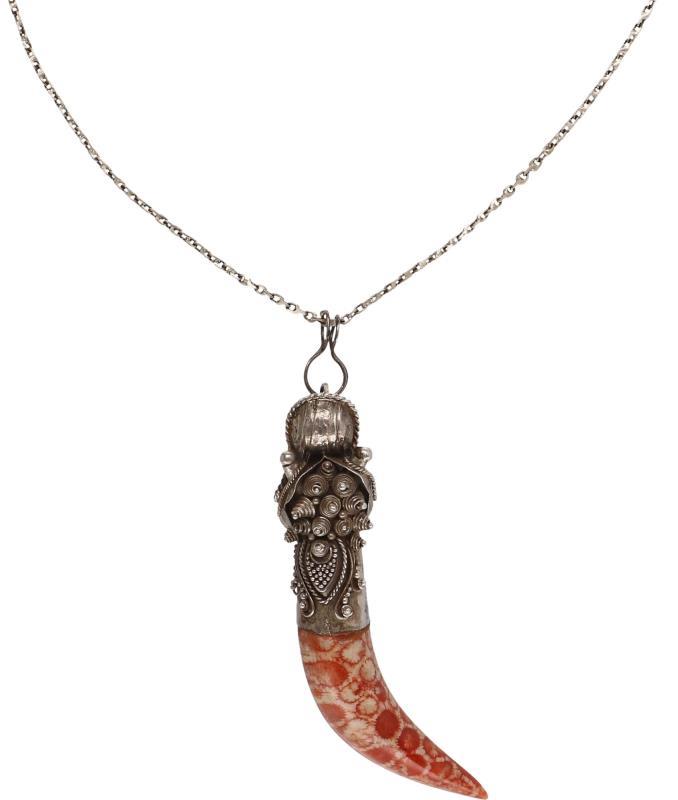 Antiek collier met hanger zilver, glas - 925/1000.