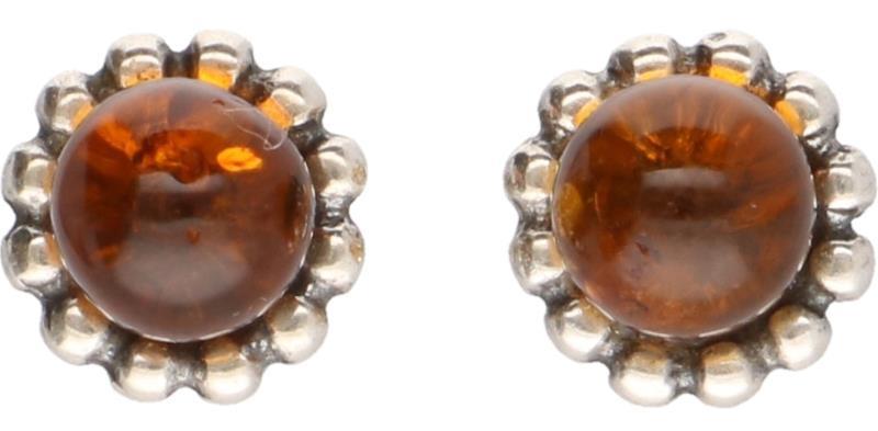 Oorstekers zilver, barnsteen - 925/1000.