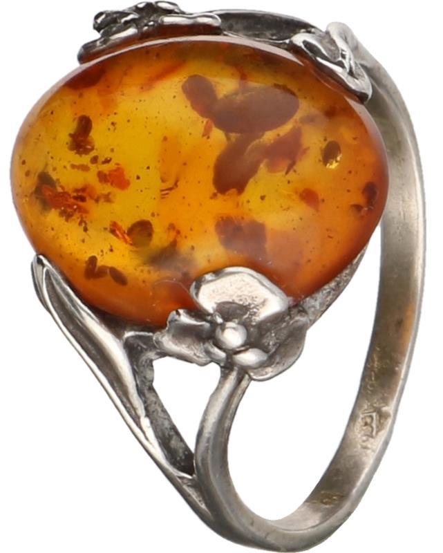 Vintage ring zilver, barnsteen - 925/1000.