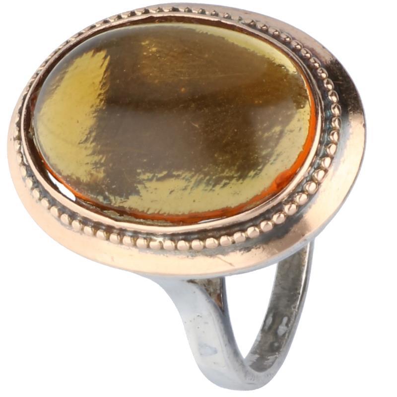 Vintage ring goud/zilver, oranje siersteen - 14 kt. en 1e gehalte.