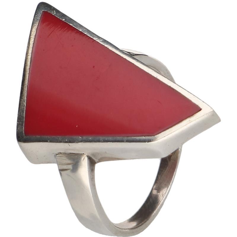 Design ring zilver, roze emaille - 925/1000.