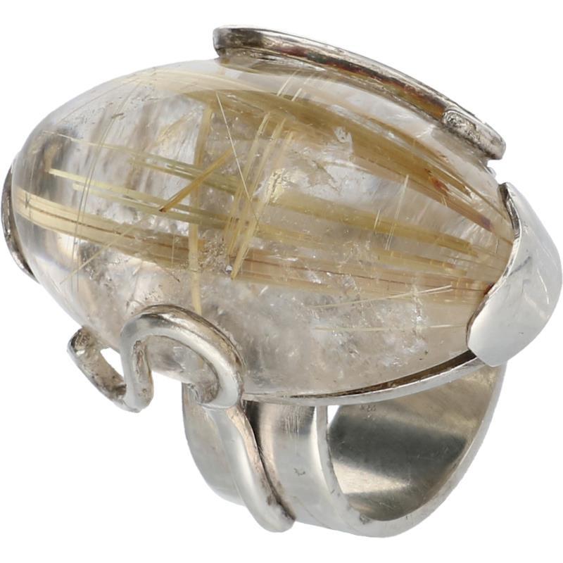 Solitair ring zilver, rutiel kwarts - 835/1000.
