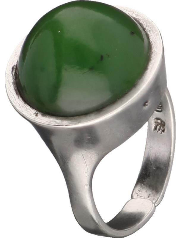 Solitair ring zilver, jade - 800/1000.