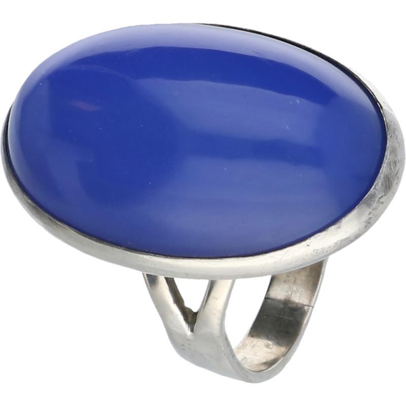 Solitair ring zilver, blauwe siersteen - 925/1000.