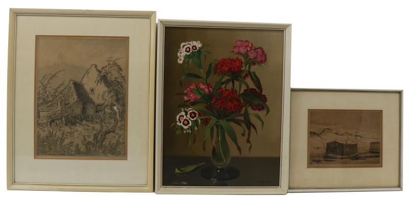 (3) 2 Etsen + schilderij.