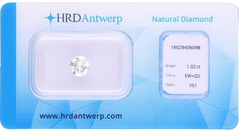 HRD rond briljant geslepen diamant 1.02 ct.