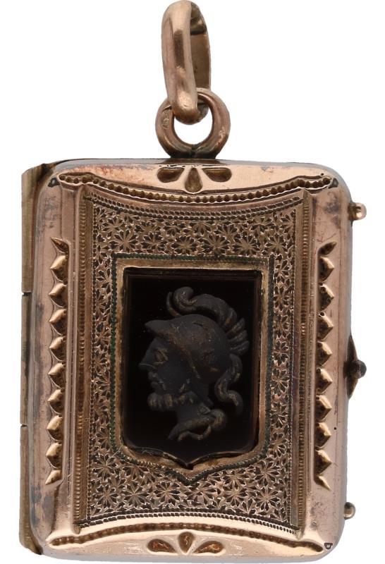 Medaillon hanger roségoud, gesneden onyx - BWG 10 kt.