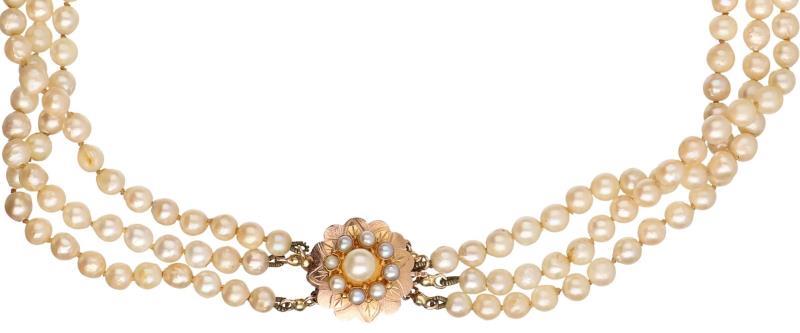Parel collier roségoud, zoetwater parel - 14 kt.