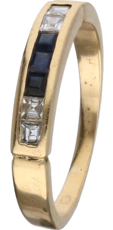 Rij ring geelgoud, ca. 0,2 ct. diamant en saffier - 18 kt.
