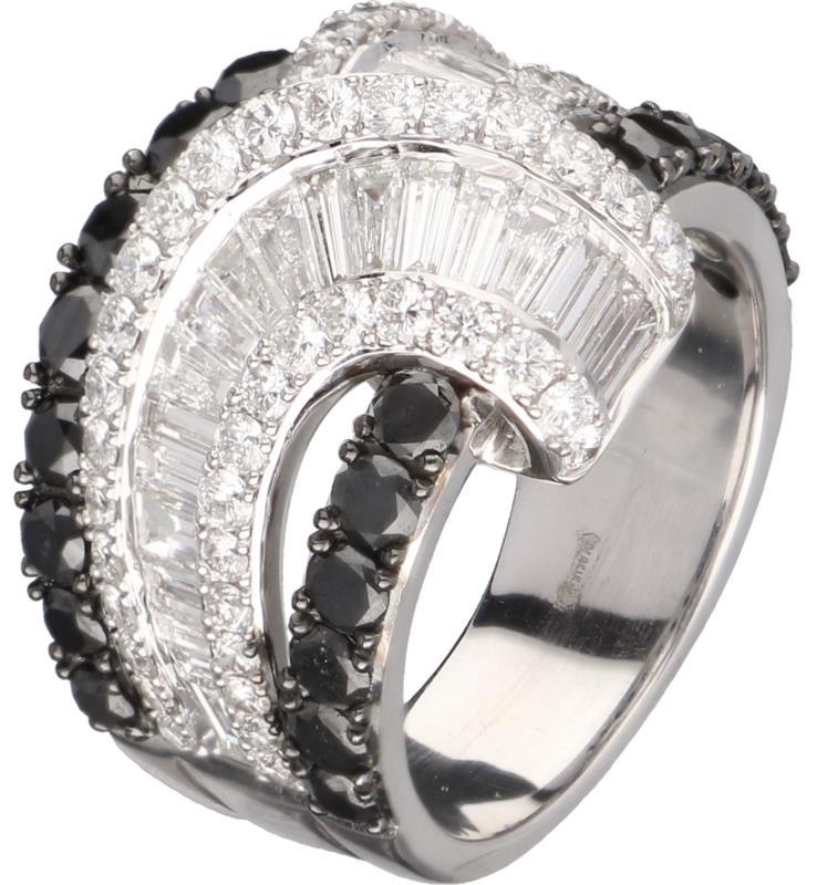 Cocktail ring witgoud, ca. 2,68 ct. witte en zwarte diamant - 18 kt.