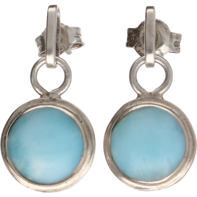Oorhangers zilver, roze en blauwe agaat - 925/1000.