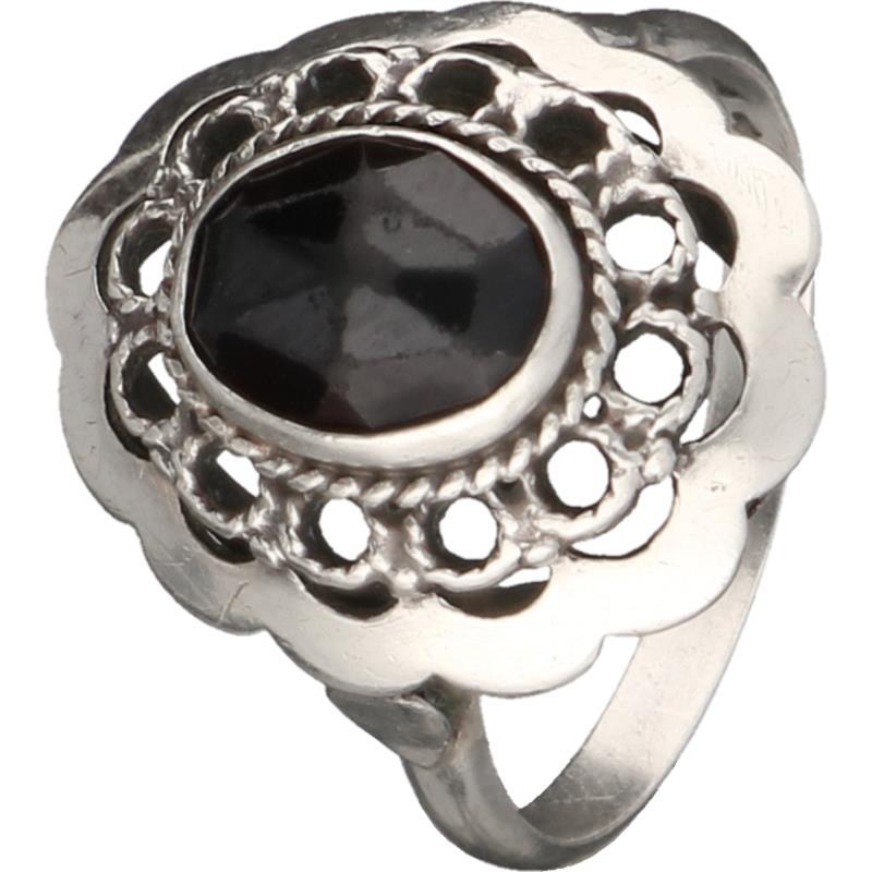 Rozet ring zilver, glasgranaat - 835/1000.