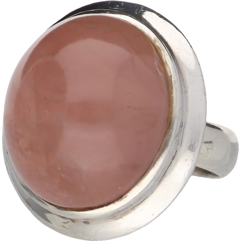 Solitair ring zilver, rozenkwarts - 925/1000.
