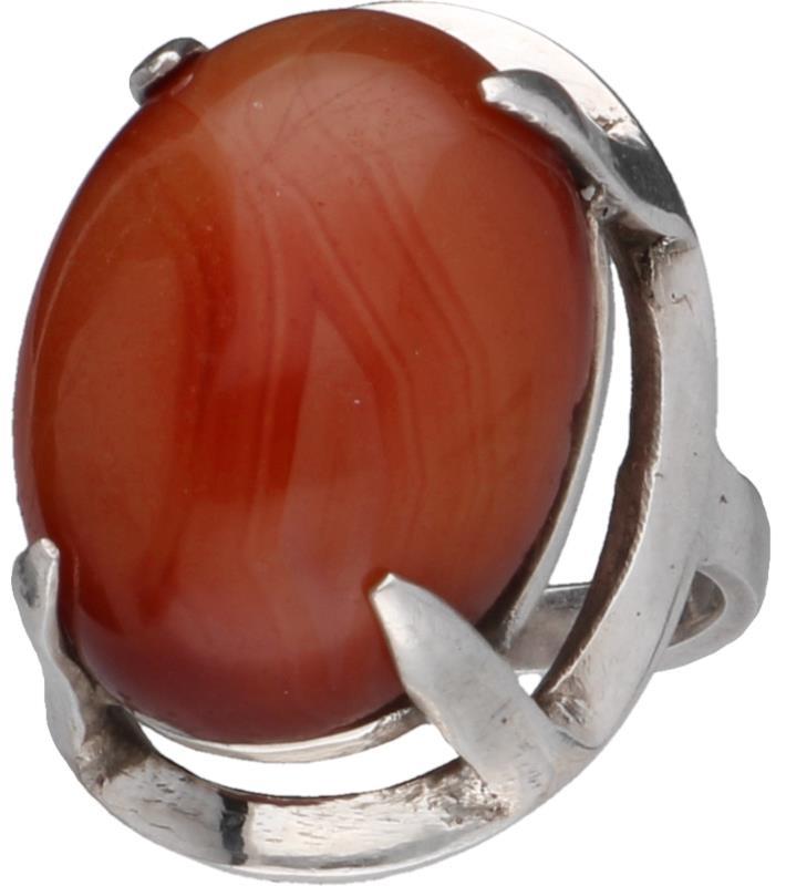 Solitair ring zilver, rode agaat - BWG.
