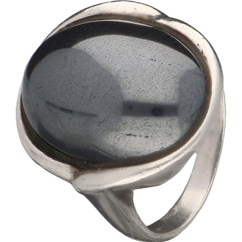 Solitair ring zilver, hematiet - 925/1000.