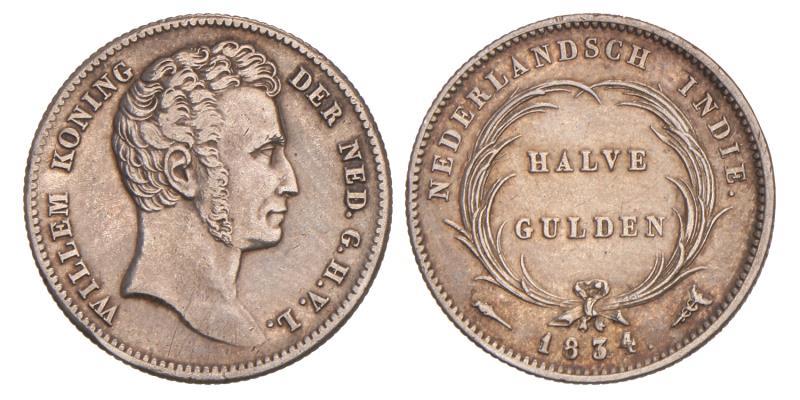 Nederlands-Indië. Willem I. Halve Gulden. 1834/27.