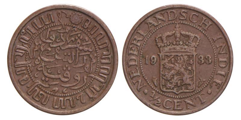 Nederlands-Indië. Wilhelmina. Halve cent. 1933 mmt. Druiventros.