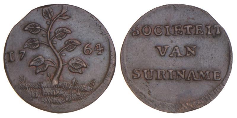 Suriname. Duit. 1764 Lang gras.