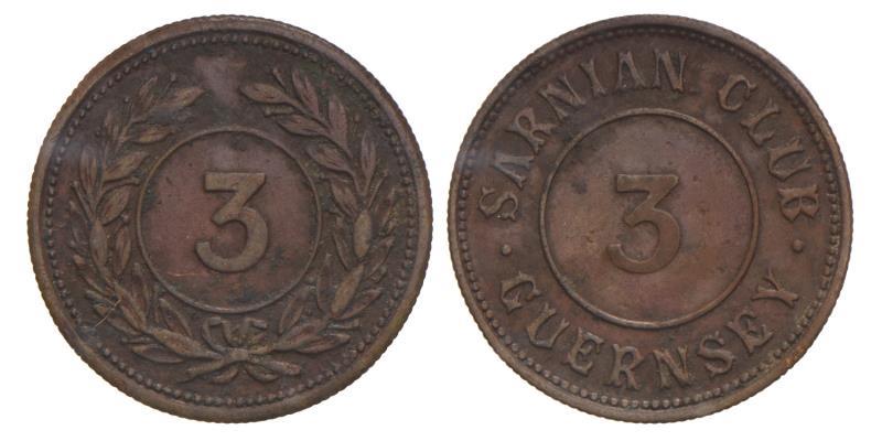 Guernsey. Sarnian Club 3 D. Token.